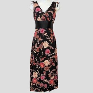 90s Whimsigoth Dark Coquette Dress M Satin Lace-up Black Floral Babydoll Prom